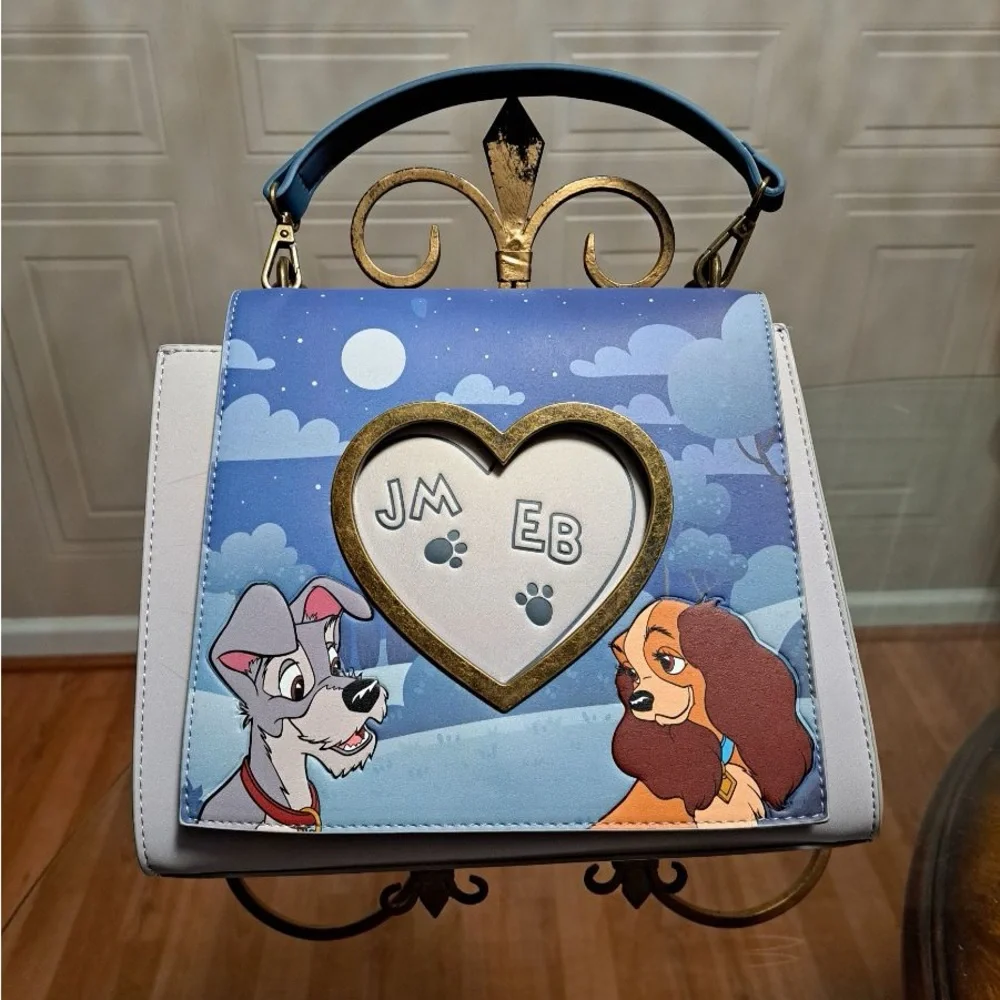 Brand New Loungefky Disney Lady And The Trump Heart Paw Prints Crosbody Purse. - Picture 6 of 8